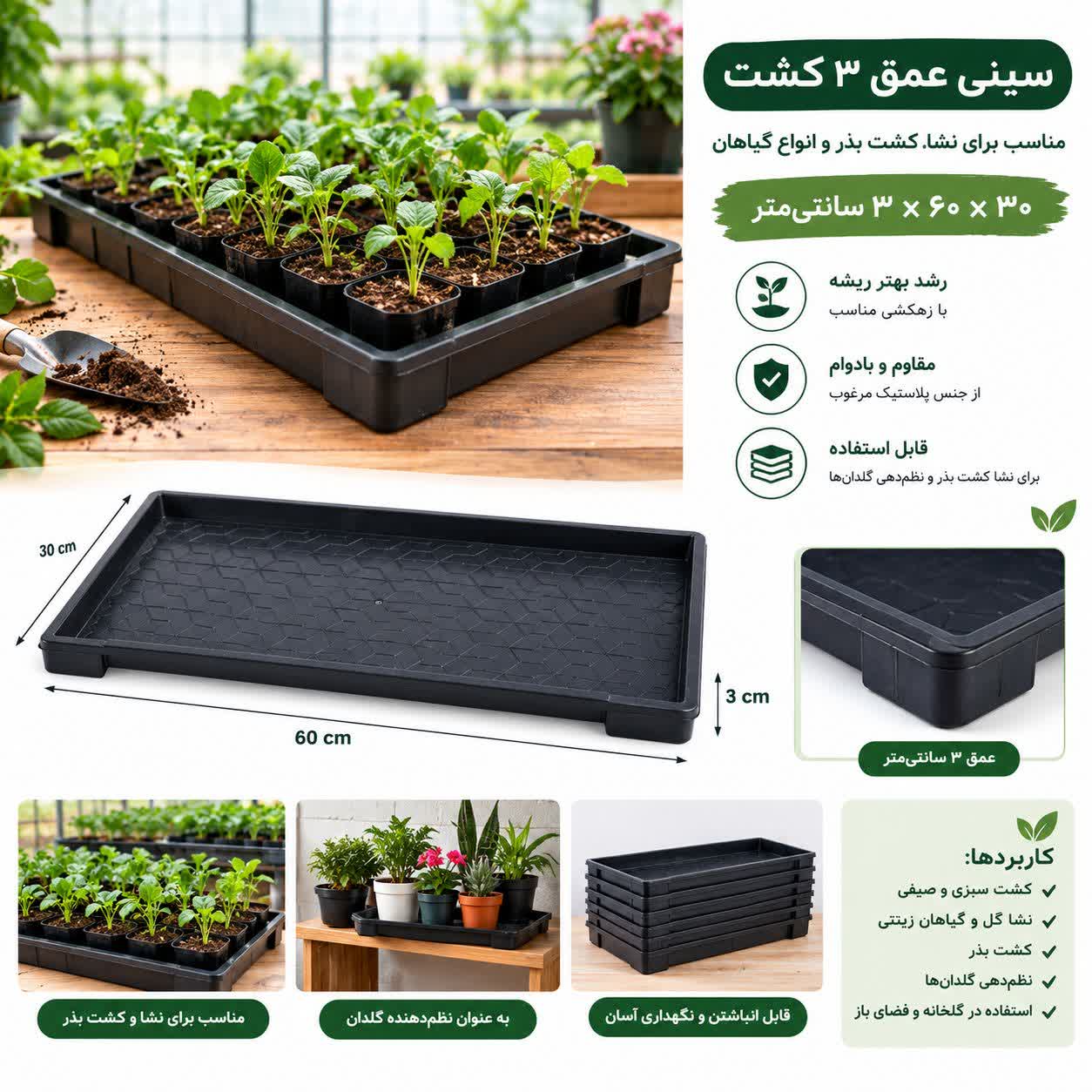 سینی کف بسته بدون زهکش  عمق 3 سانت بسته 10 عددی